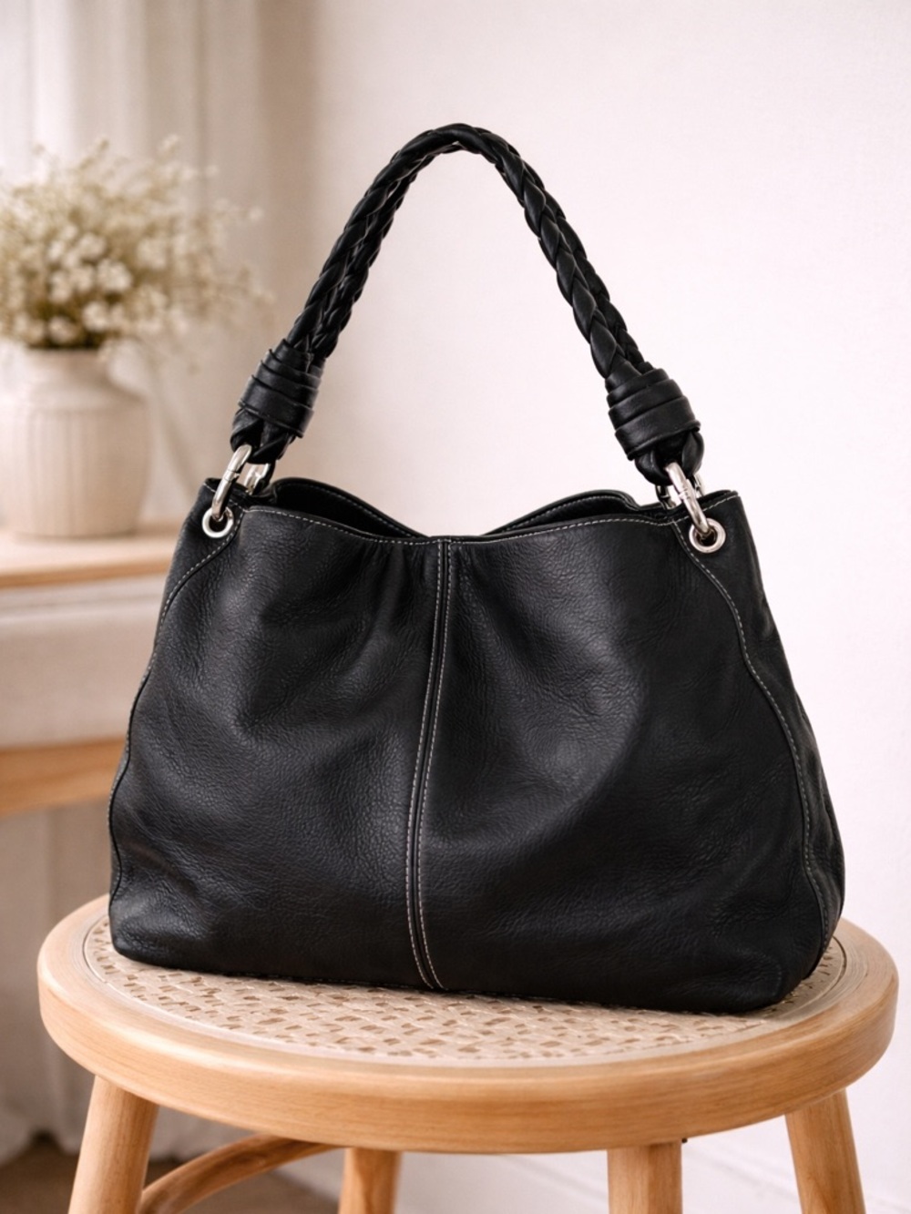 Ralph Lauren Black Leather Hobo Shoulder Bag hobo braided handle purse
